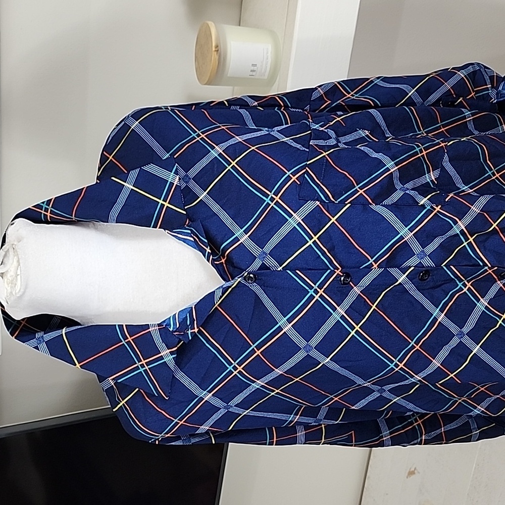 Boohoo Blue Plaid Front Button Shirt Dress 3/4 Sleeve - Picture 2 of 8